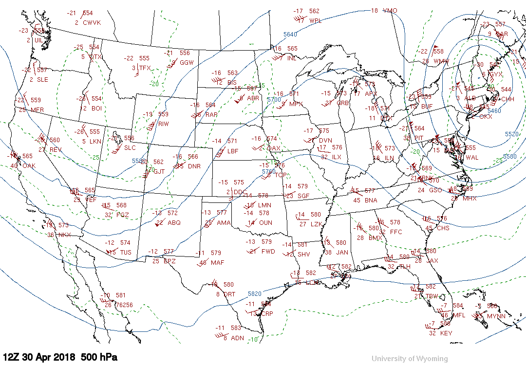 500 mb Chart Monday, April 30, 2018- 7 am CDT