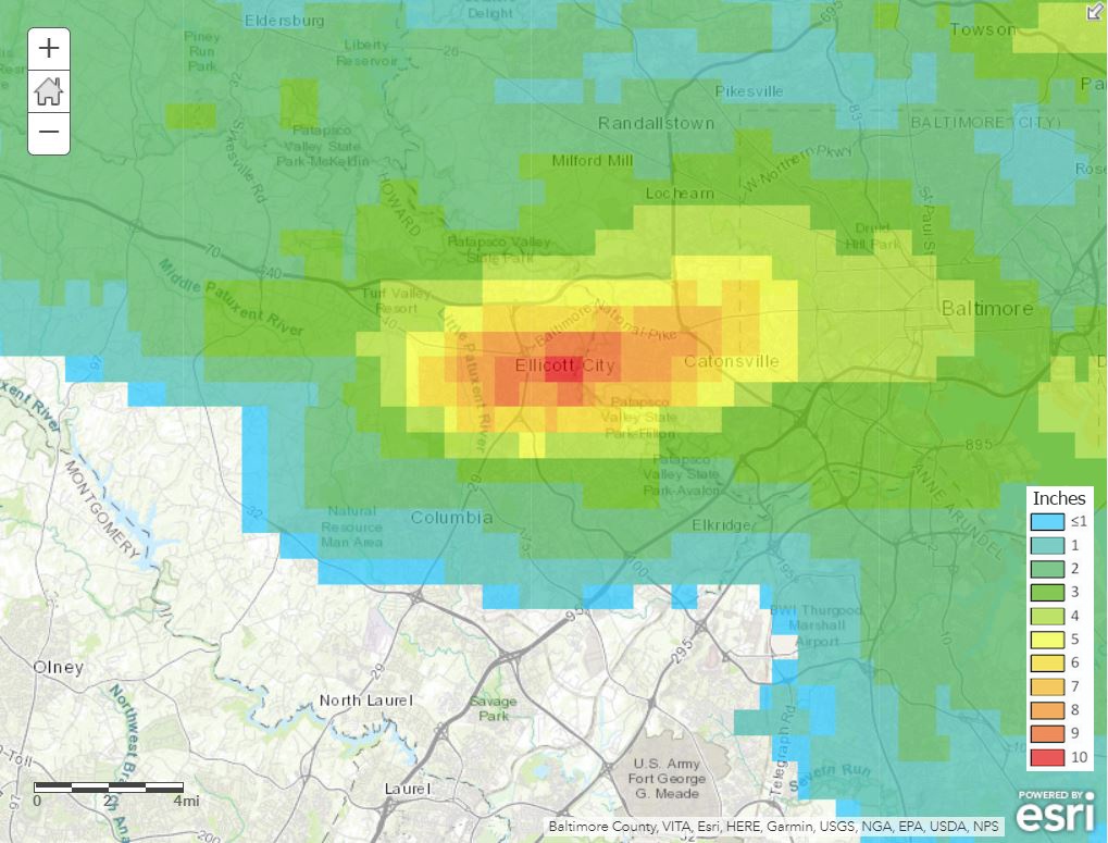 ESRI GIS Map of Rainfall in Ellicott City, MD