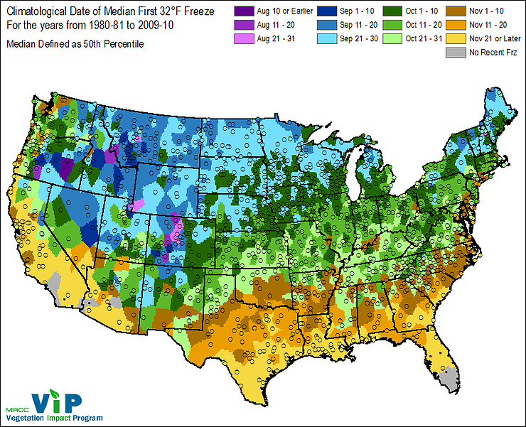 Climo Date of Median First Freeze