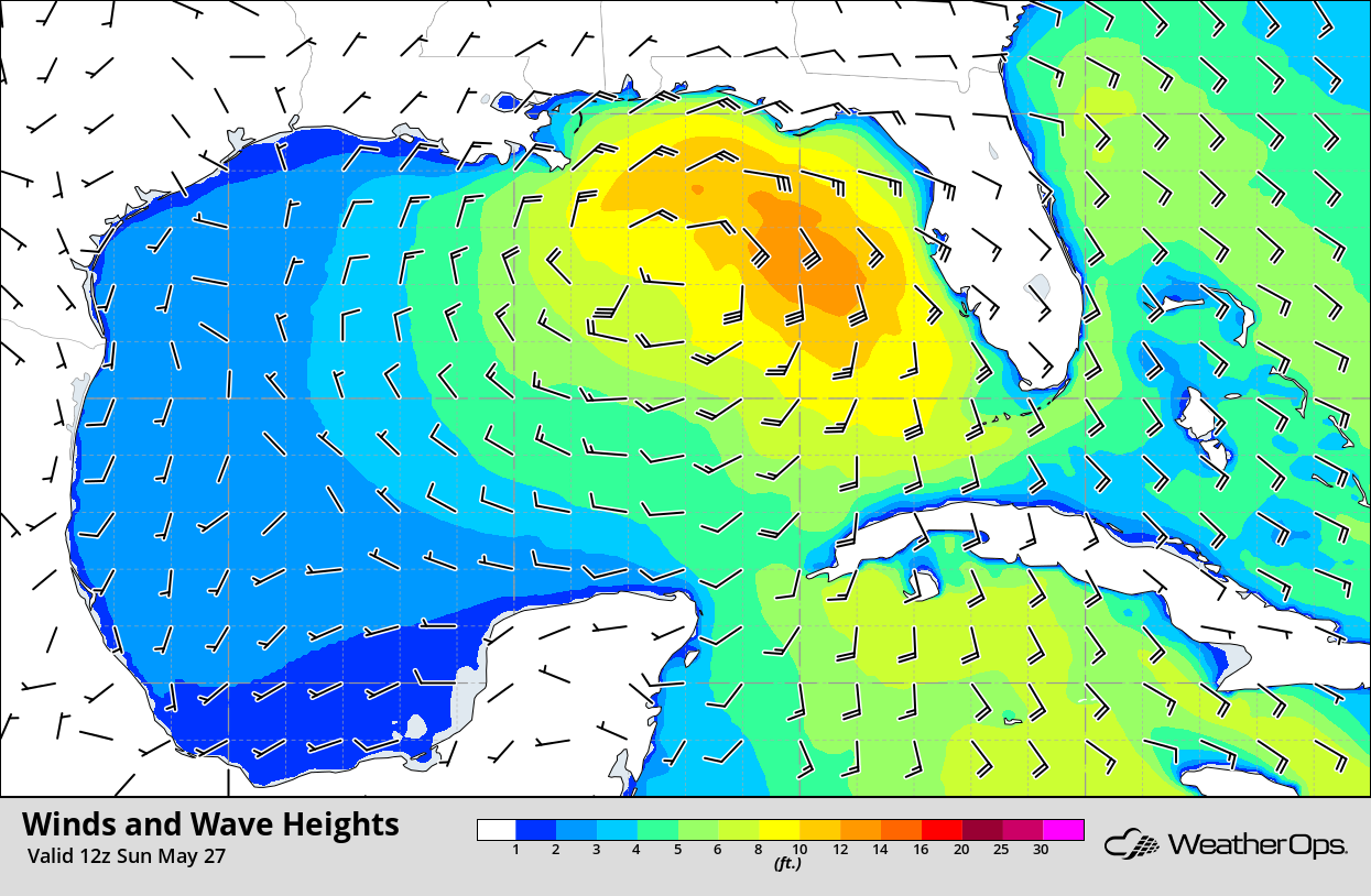 Winds and Wave Heights Sunday 7 am CDT