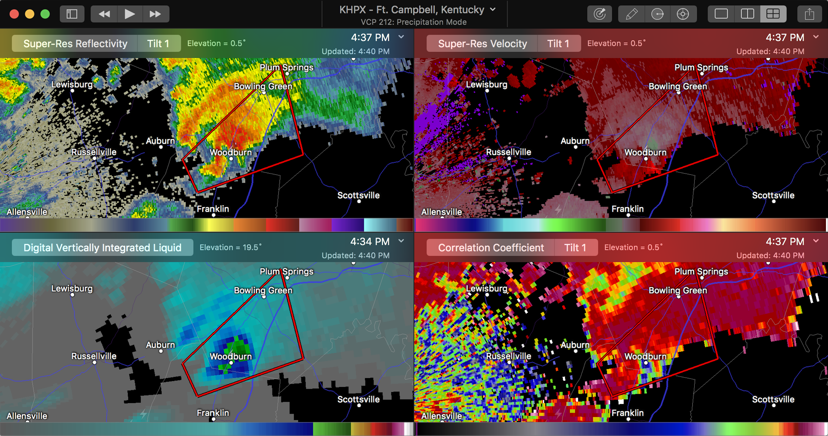 Kentucky EF2 Tornado on RadarScope