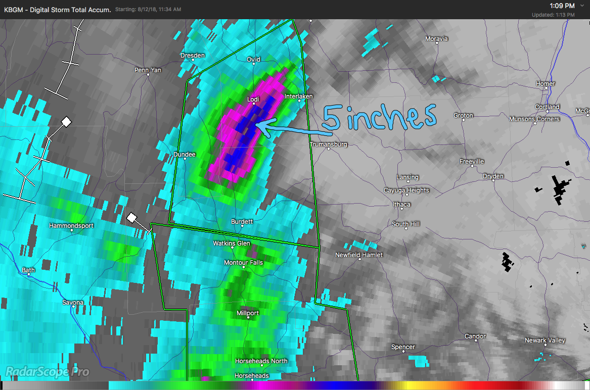 Digital Storm Total Accumulation over Seneca Lake