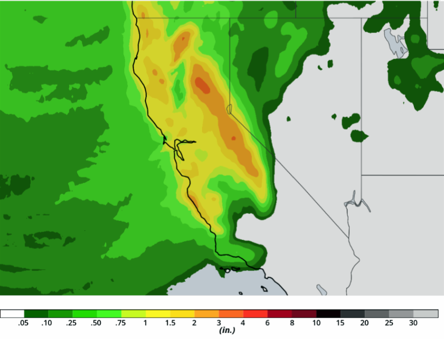 Close-up Forecast of Rain on March 1, 2018