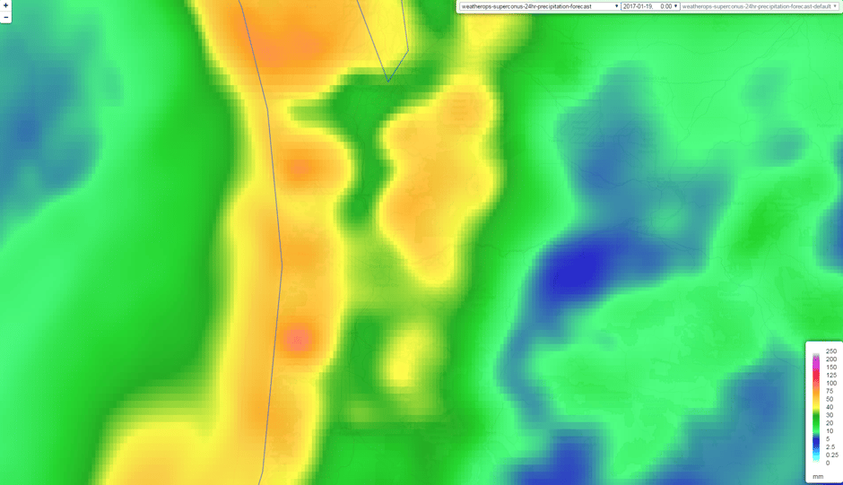 24 Hour Precipitation Forecast for January 19, 2017