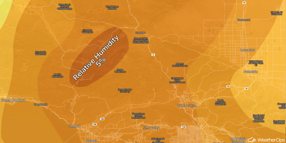 Relative Humidity in Southern California - December 5, 2017