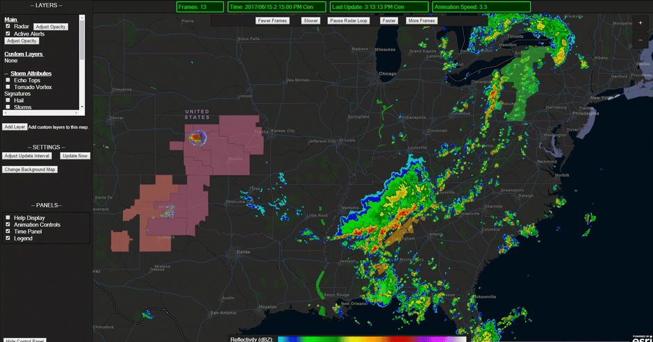 Time-enabled radar map service animated within JavaScript web application