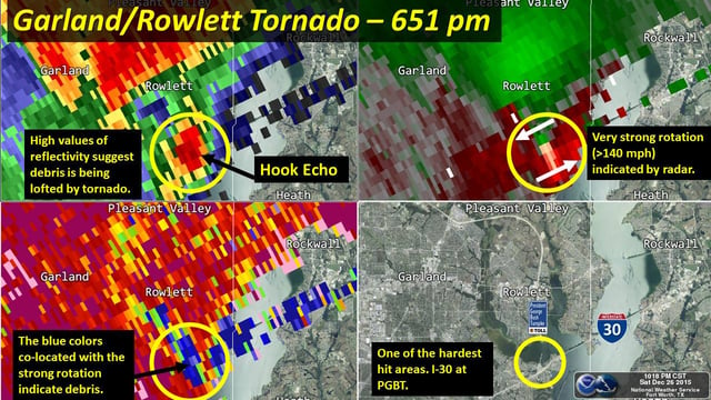 Radar Imagery of Garland-Rowlett Tornado from the NOAA NWS Dallas/Forth Worth Office