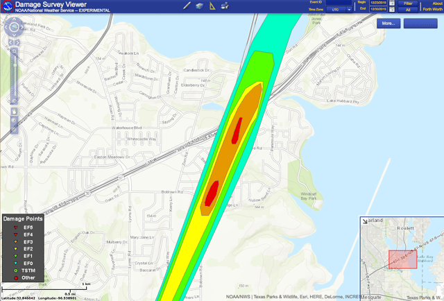 Close-up View of Tornado Path Crossing Interstate 30