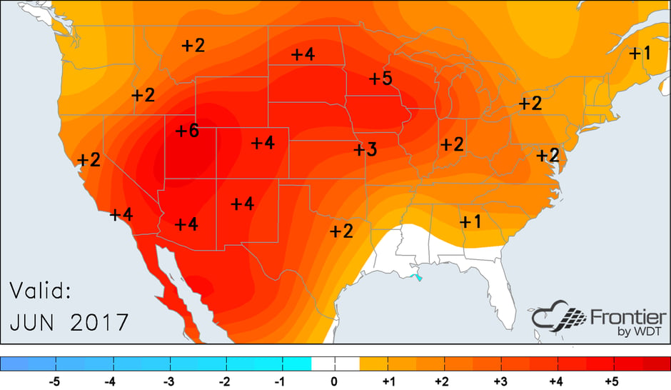 Current temperature anomaly projection for June 2017