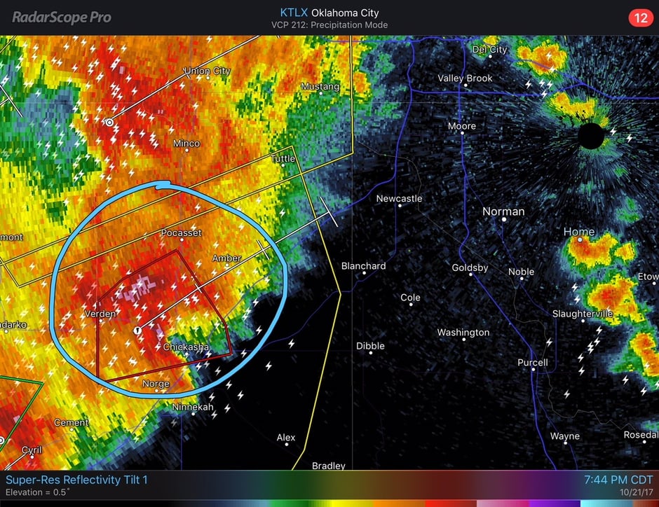 RadarScope- Chickasha Warning