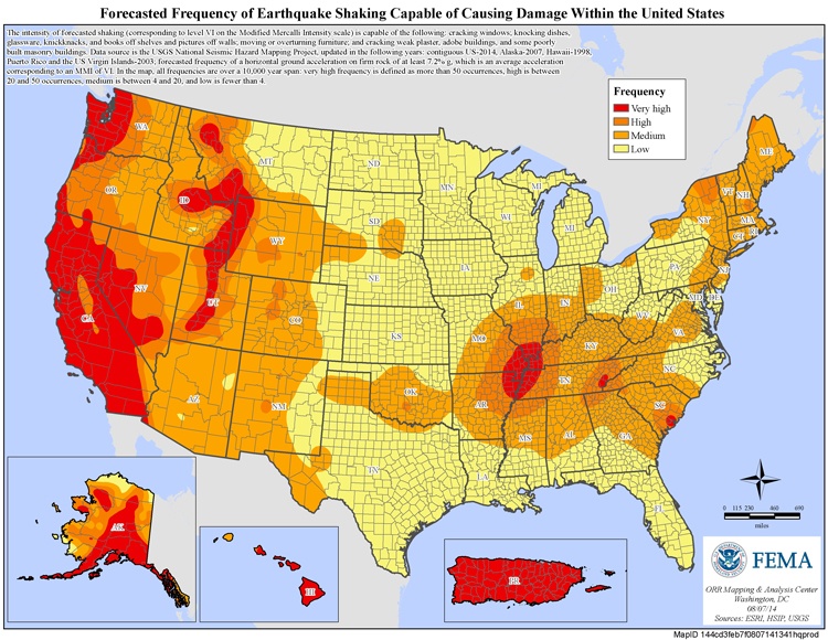 Forecasted Frequency of Earthquake Shaking Capable of Causing Damage