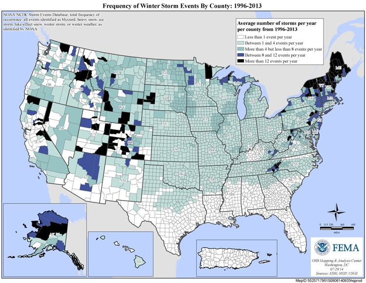 Frequency of Winter Storm Events by County