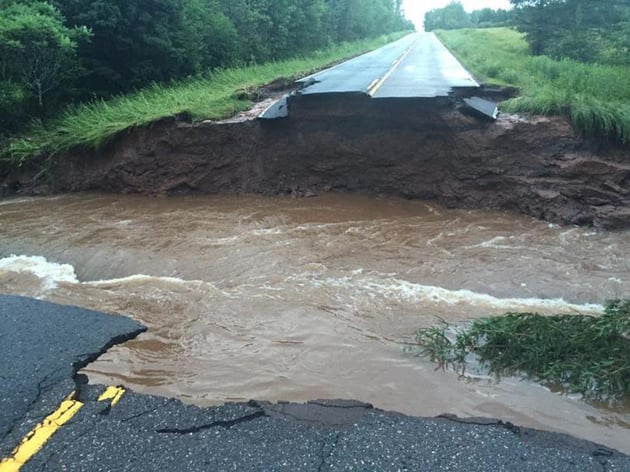 Road washed out in Ashland, Wisconsin