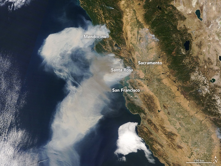 Smoke Shown on Visible Satellite - October 9, 2017