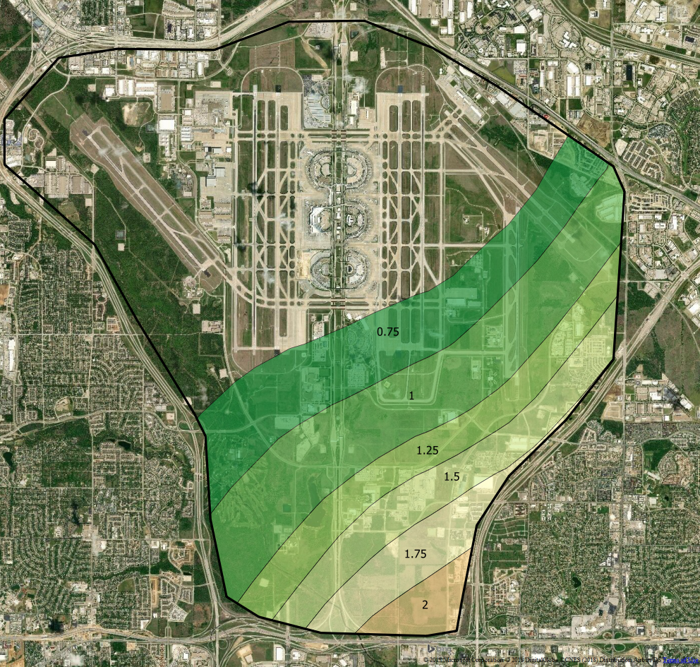 Hail Plotted at DFW Airport 