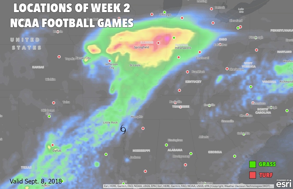 Locations of Week 2 NCAA Football Games