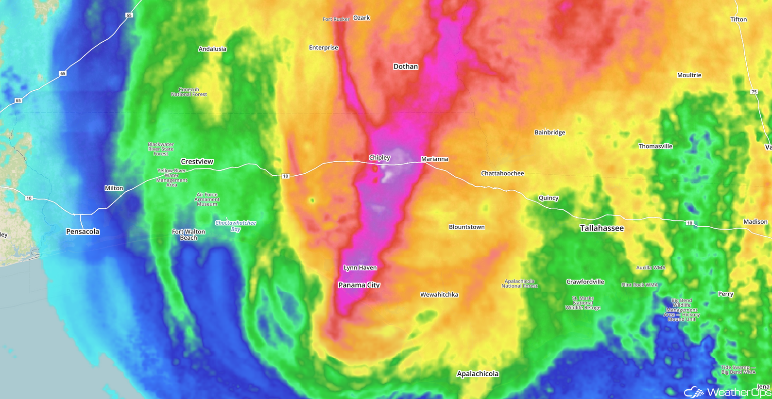 Rainfall totals from Hurricane Michael 10/10/18