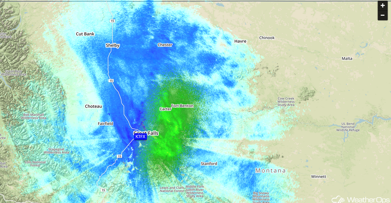 RadarScope Image of Rain and Snow in Montana 4/12/18