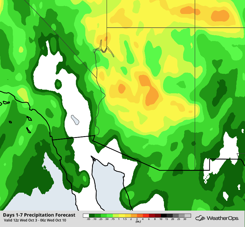 Rainfall Accumulation Through 11pm PDT Tuesday