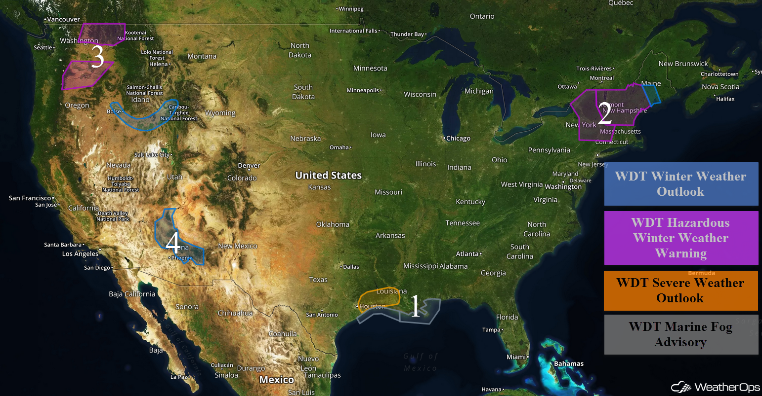 National Weather Summary for Wednesday, January 18, 2017
